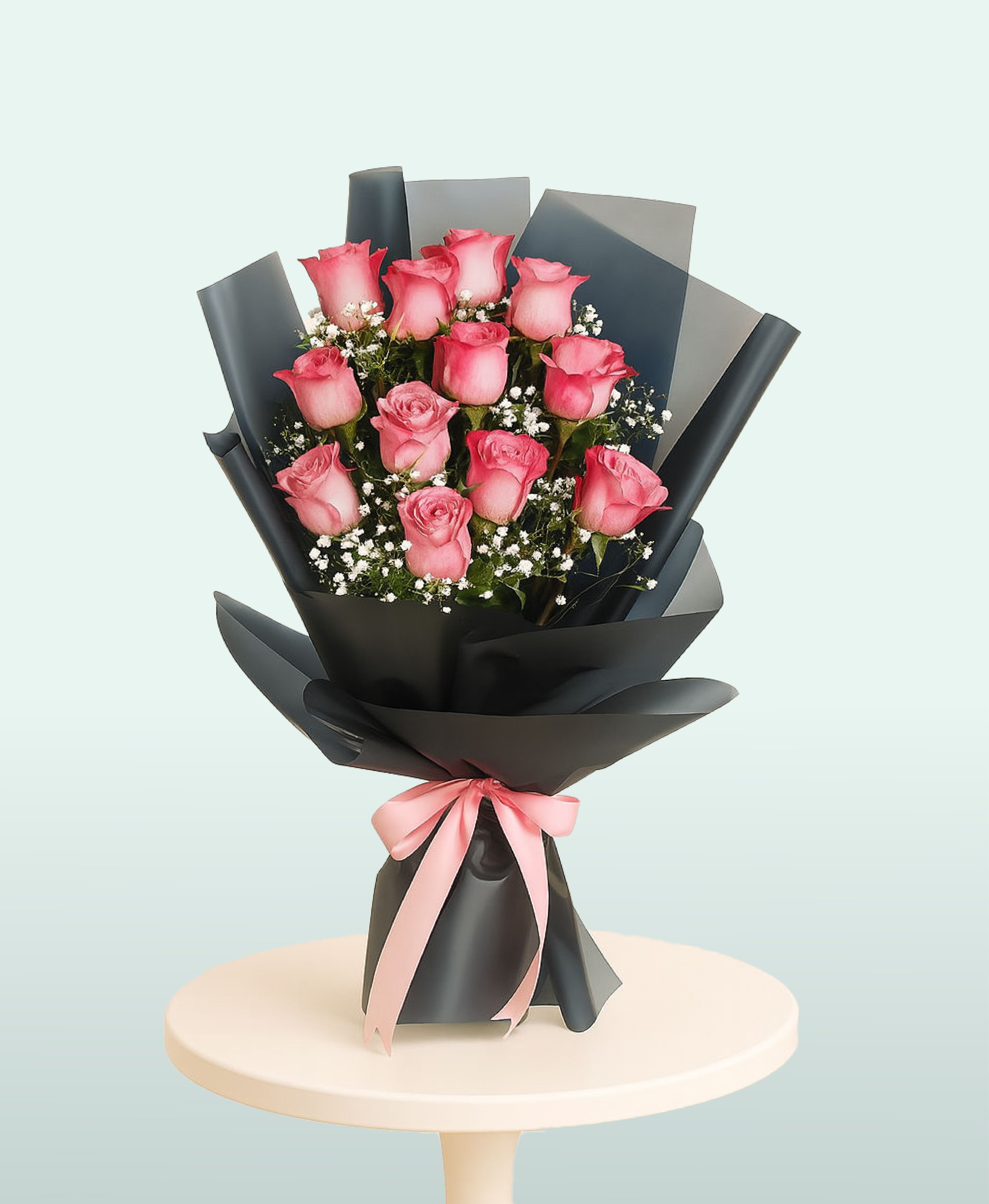 Elegant Blush – Purple Rose & Gypsophila Bouquet